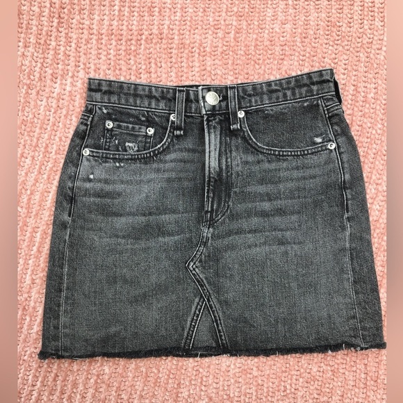 Rag & Bone Black Denim Cut Off Skirt size 25 NWOT - Picture 1 of 9